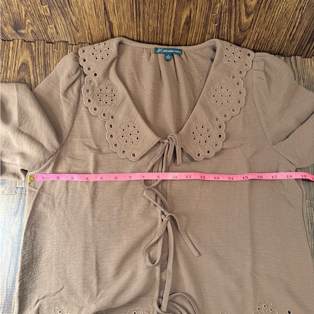 Adrianna Papell Brown Eyelet Blouse | S - Picture 7 of 13